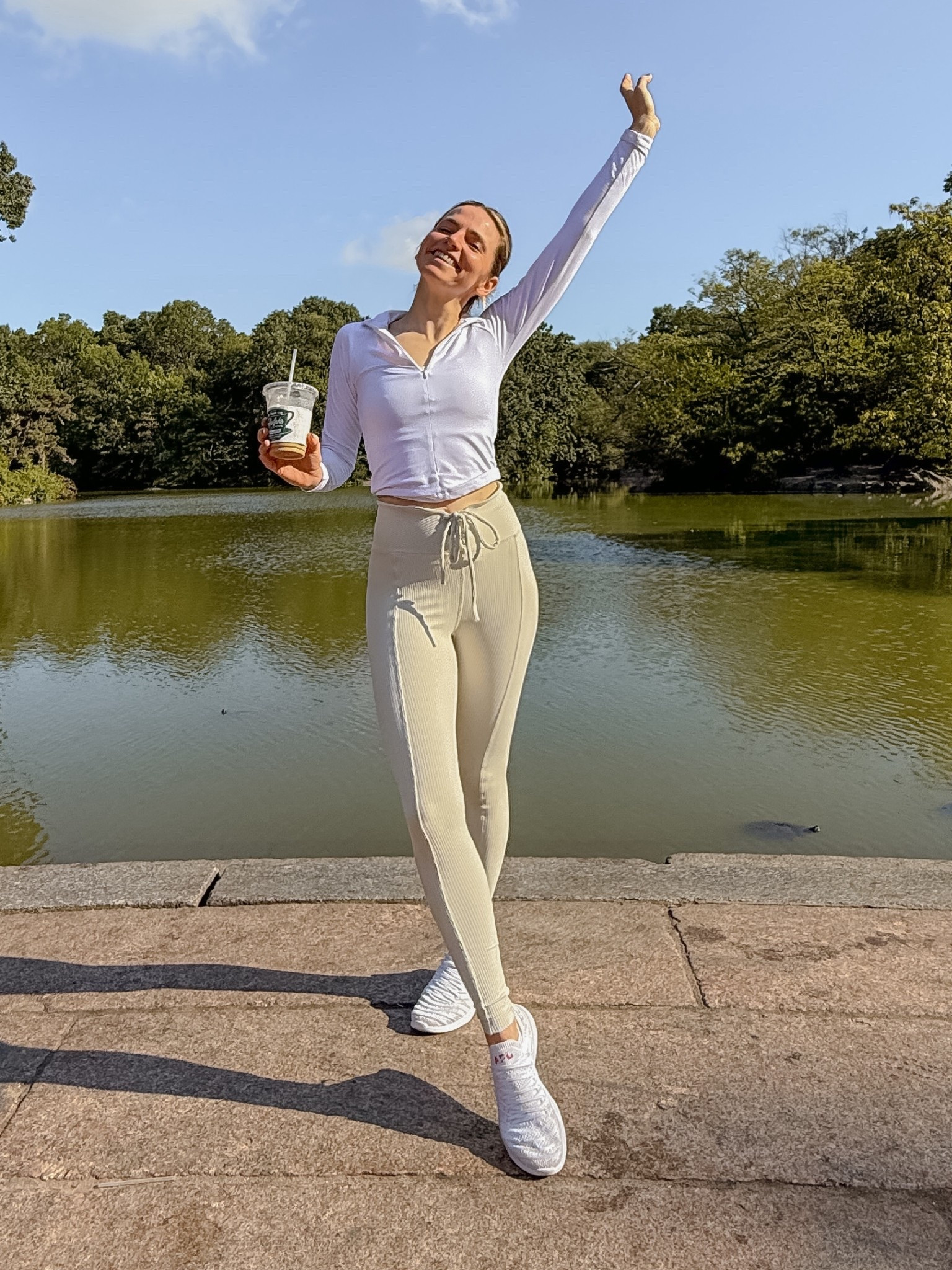 A very fun morning in New York City -  morning Tracey Anderson workout → coffee at Ralph’s  → a walk in Central Park 🌿 this set has been on repeat because it’s so comfy + flattering. The ribbed football leggings hug in all the right places, and the slim pullover layers perfectly for workouts or casual mornings!
	•Wearing size small in both pieces
	•Ribbed leggings are high-waist + sculpting but super comfortable
	•Pullover is slim, lightweight, and easy to zip down or layer
	•Perfect versatile set for workouts, errands, or travel
Linked the full look here 🤍
#workoutstyle #athleisureoutfit #pilates #workout #workoutset


#LTKActive #LTKSeasonal #LTKTravel