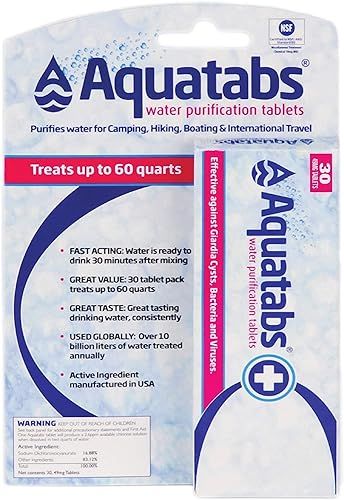 Aquatabs 49mg Water Purification Tablets (30 Pack). Water Filtration System for Hiking, Backpacki... | Amazon (US)