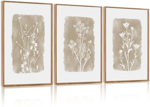 CHDITB Vintage Floral Framed Canvas Wall Art Set Of 3, Minimalist Wall Decor, Nature Inspired Wil... | Amazon (US)