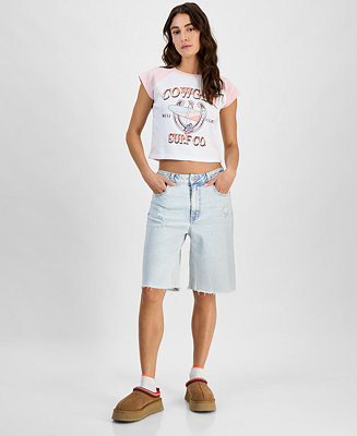 Juniors' High-Rise Baggy Denim Jorts | Macy's