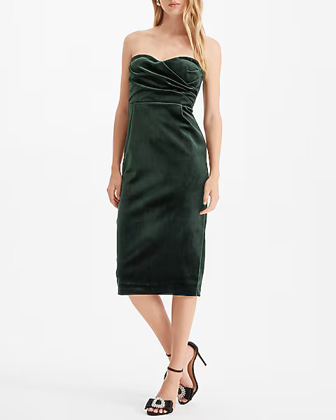 Velvet Sweetheart Neckline Strapless Midi Sheath Dress | Express