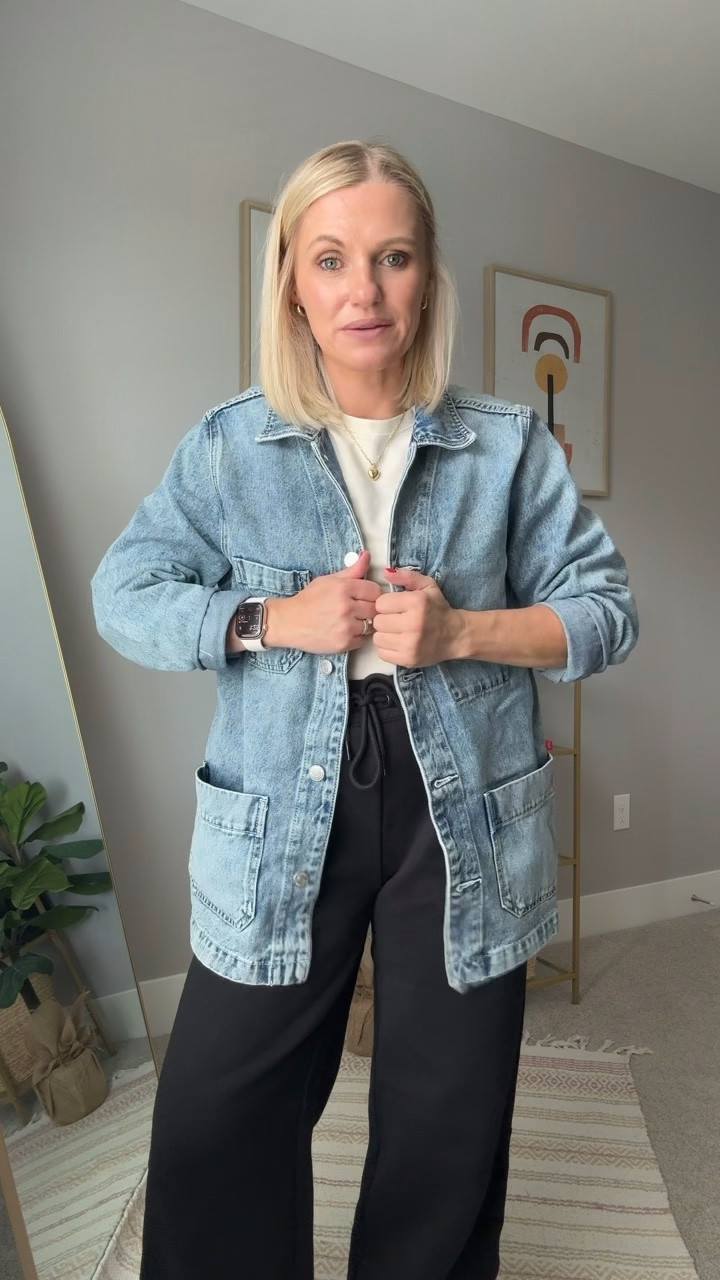 If you are looking for a different style of denim jacket this fall, this chore jacket from @Quince is a great option! I’m wearing an xs!

#LTKPetite #LTKOver40 #LTKSeasonal