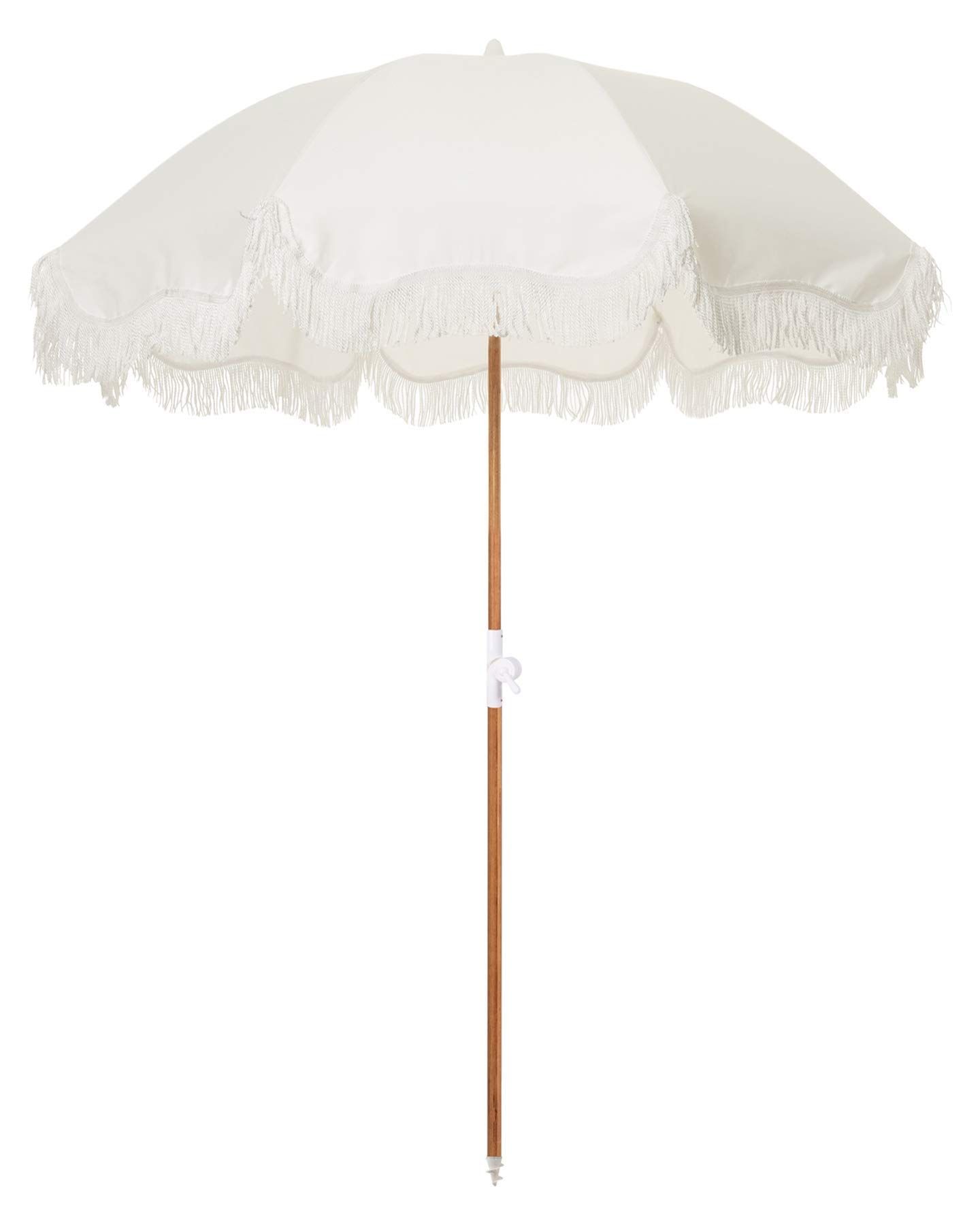 Business & Pleasure Co. Holiday Umbrella - White Boho Beach Umbrella with Fringe - UPF 50+ Blocks 98 | Amazon (US)