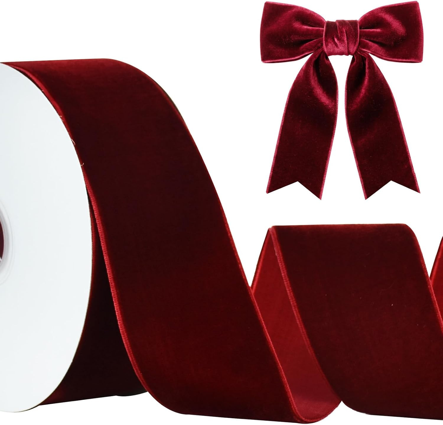 TONIFUL Burgundy Velvet Ribbon 2 Inch x 10yds, Vintage Velvet Ribbons, for Christmas Wreath Decoration Handmade Craft Ornaments Gift Wrapping & Bow Making, Valentine's Day Wedding Bouquet Packaging | Amazon (US)