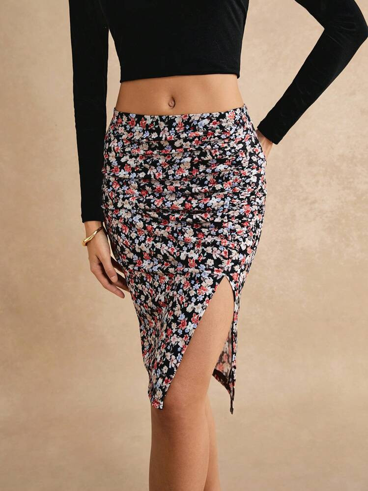 High wasted skirt with slit | SHEIN