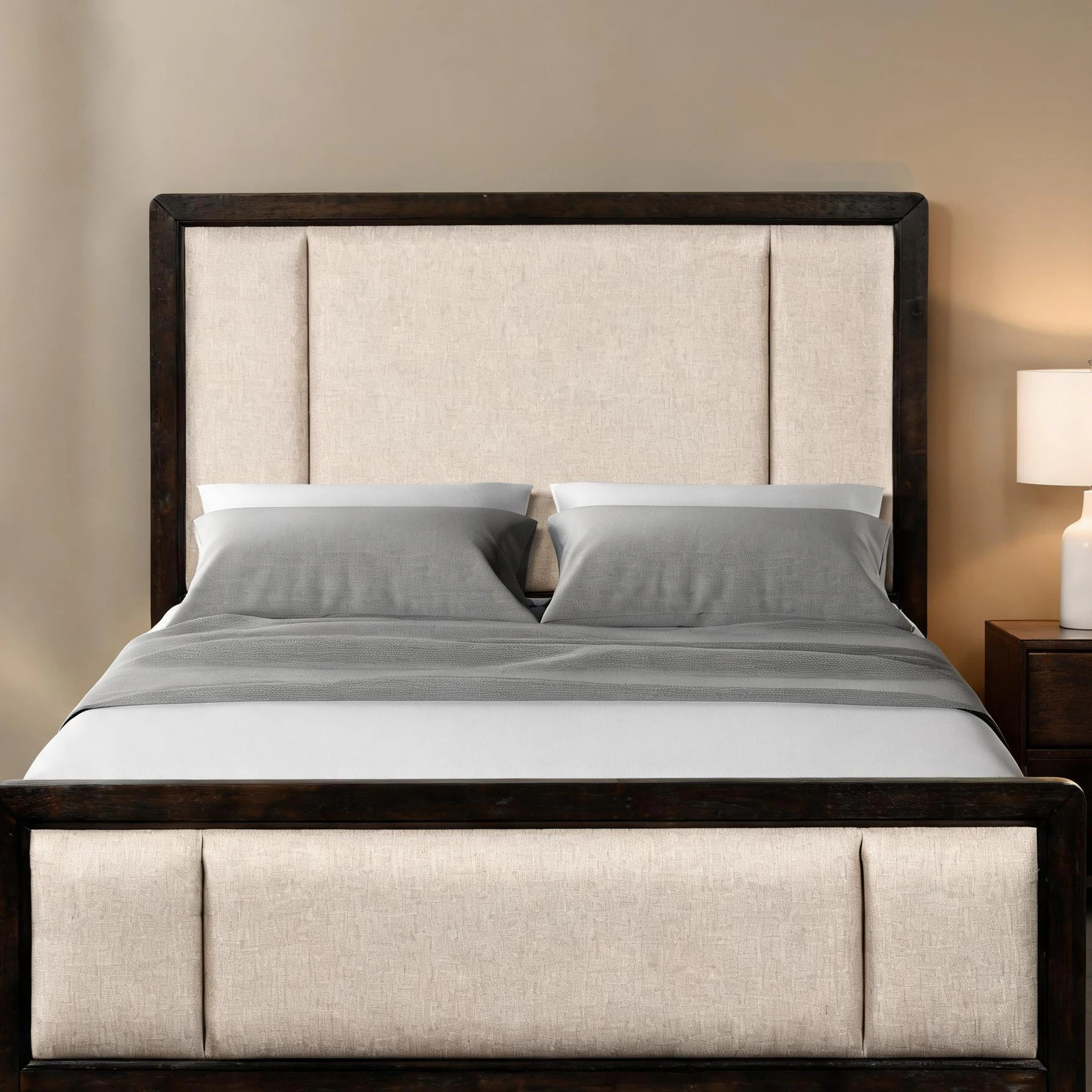 SunJet King Upholstered Bed with Traditional Antique Brown Wood Finish and Warm Beige Fabric one_size | WQP3604454NN | Lowe's