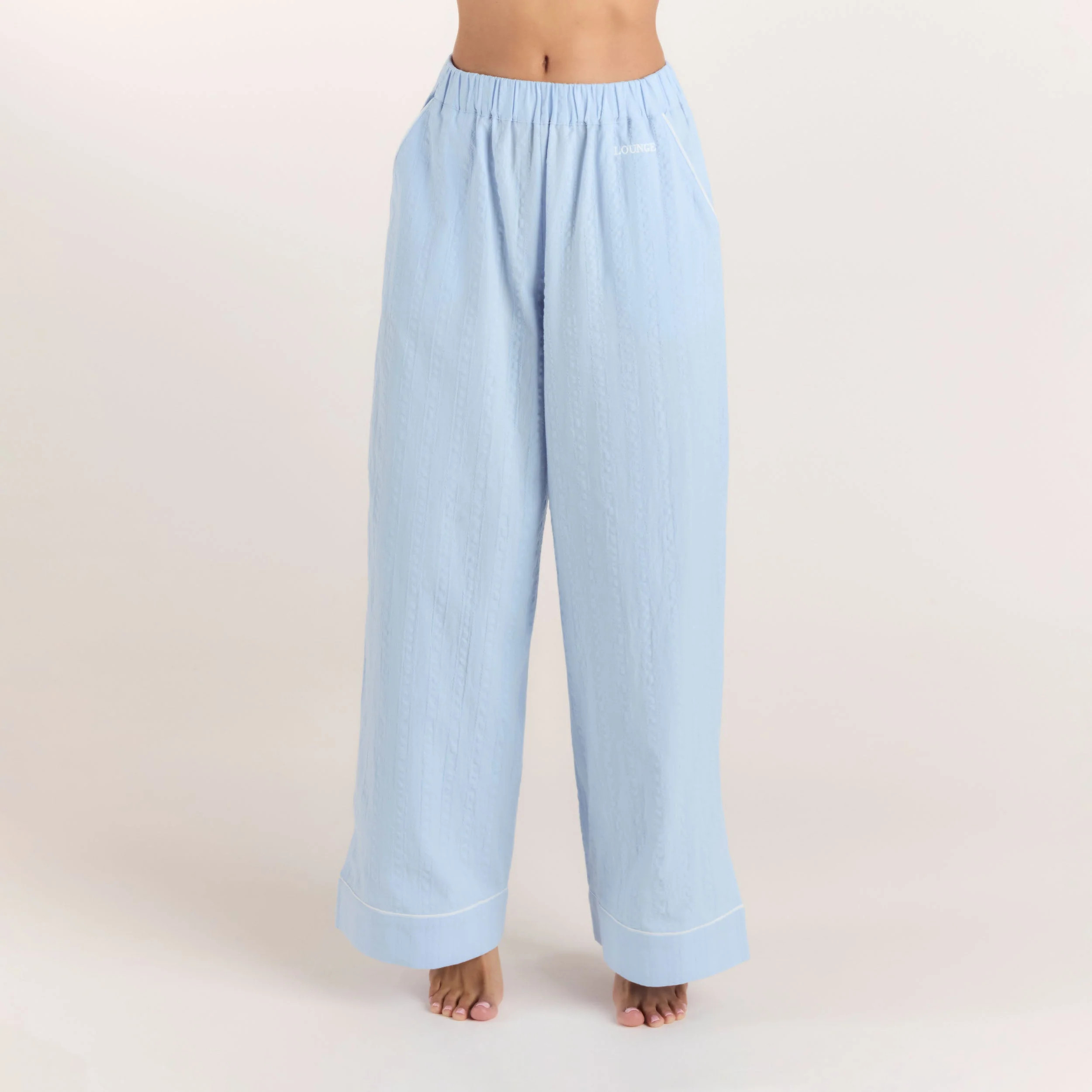 Textured Cotton Pyjama Bottoms - Blue | Lounge UK