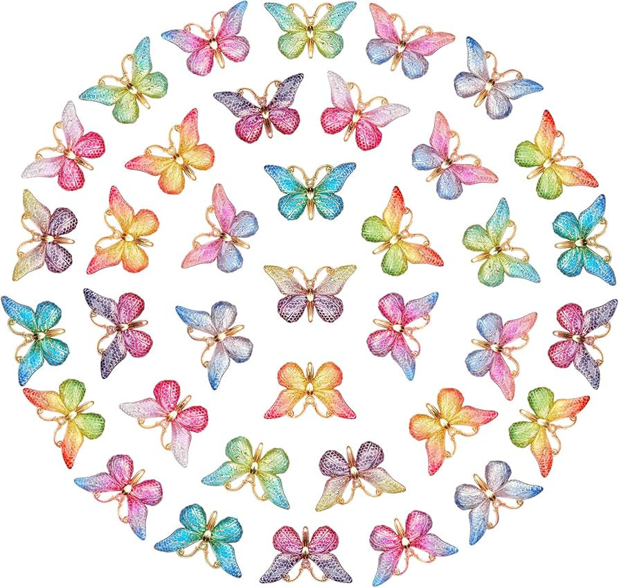 Hicarer 50 Pieces Colorful Butterfly Charms Resin Butterfly Pendant Crafts Jewelry Butterfly Char... | Amazon (US)