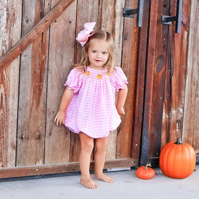Pumpkin Smocked Pink Check Bishop Bubble | Classic Whimsy