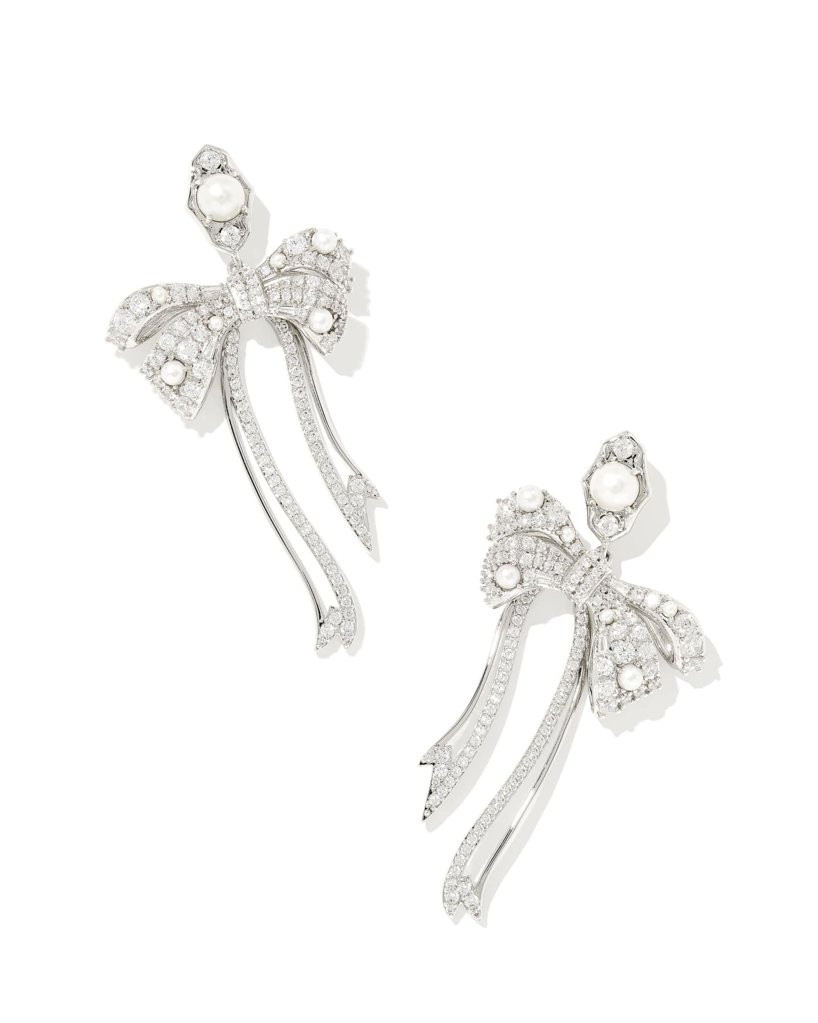 Kendra Scott Krista Silver Bow Statement Earrings in White Mix | Mixed Stones/Metal Rhodium | Kendra Scott