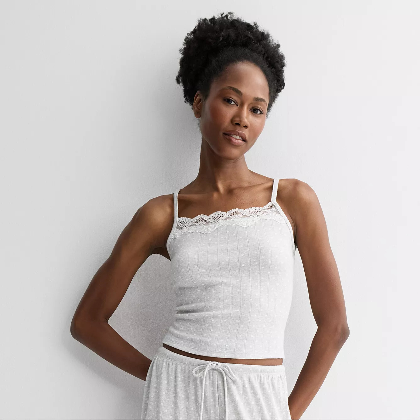 Juniors' Pink Republic Lace Trim Pointelle Lounge Cami | Kohl's