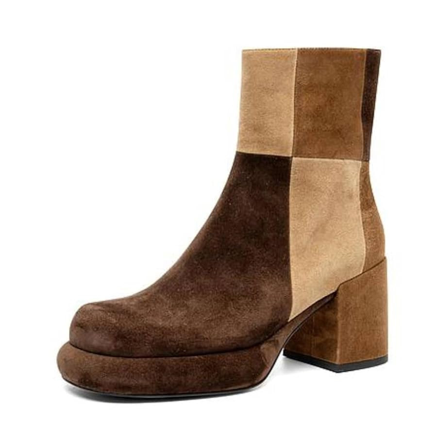 Pazzion Women Platform Closed Round Toe Ankle Booties Side Zippers Mid Block Heels Patchwork Shor... | Amazon (US)