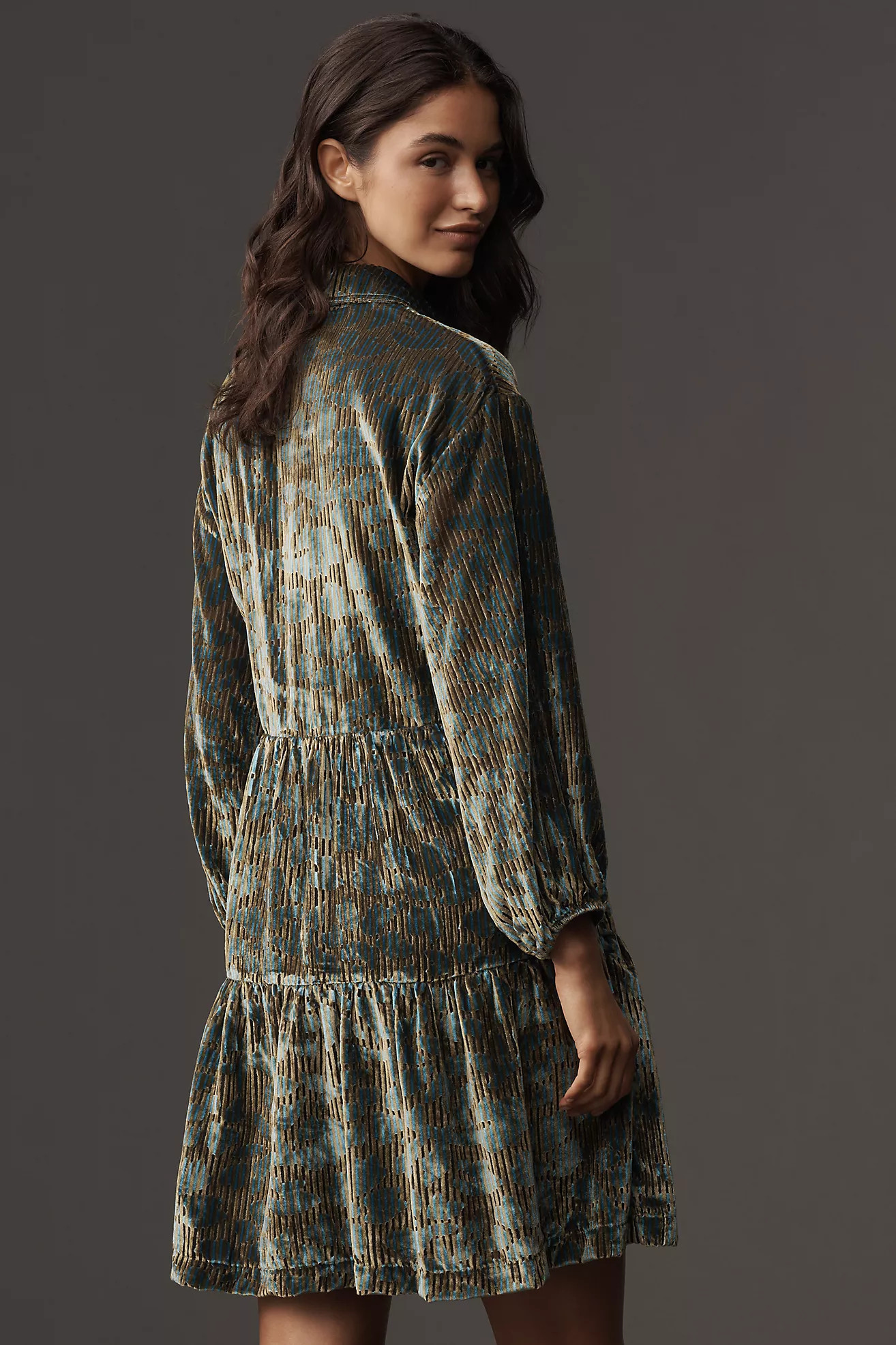 The Bettina Velvet Tiered Mini Shirt Dress by Maeve | Anthropologie (US)