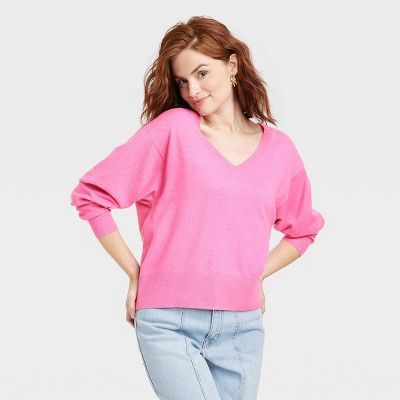 Women's V-Neck Pullover Sweater - A New Day™ Pink | Target