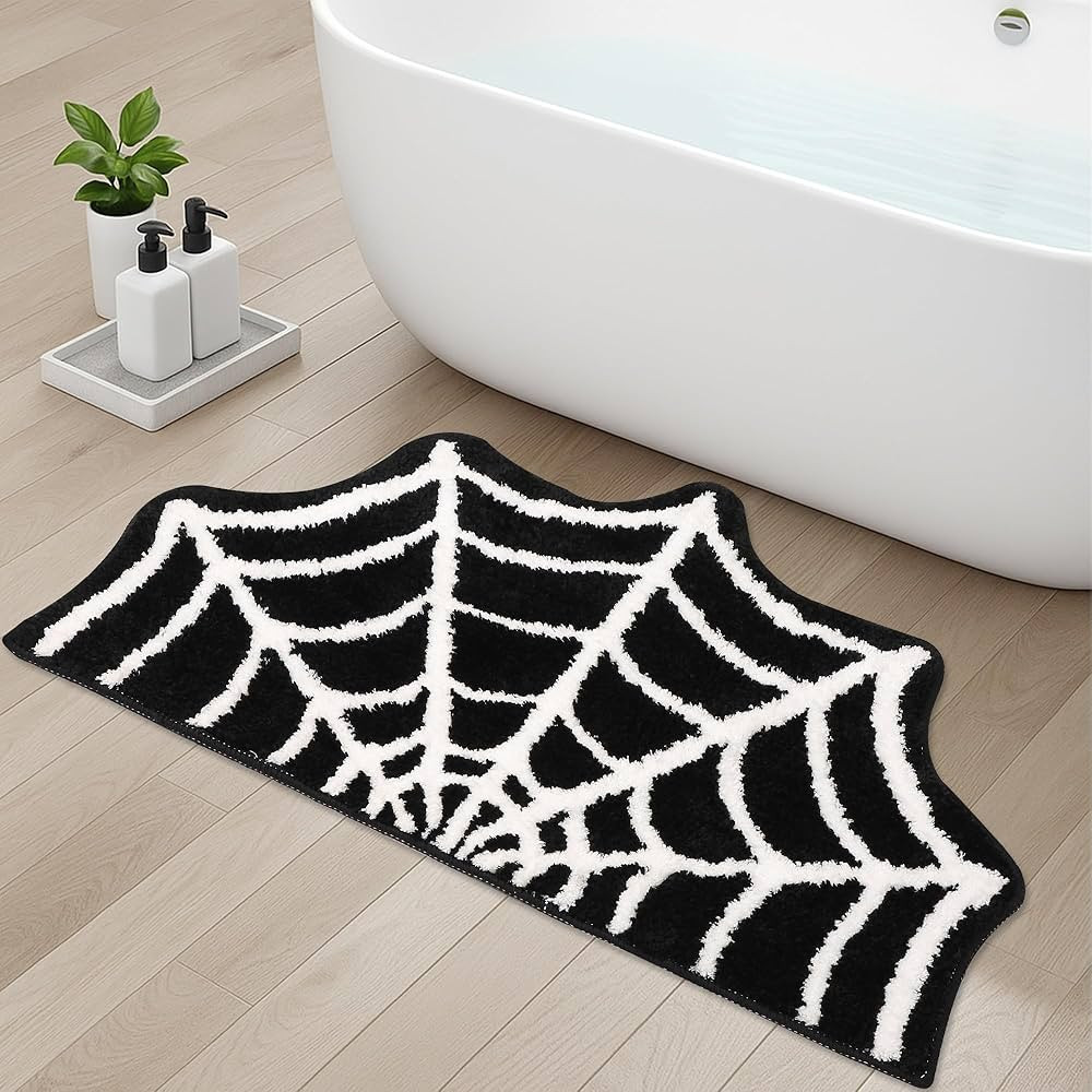 Spider Web Bath Mat, Gothic Halloween Rug, 31"x20" Black Washable Non-Slip Goth Bath Mat for Bath... | Amazon (US)