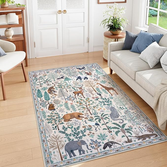 OJIA Jungle Print Washable Area Rugs 5x7, Soft Modern Rugs for Living Room Ultra-Thin Non-Sheddin... | Amazon (US)