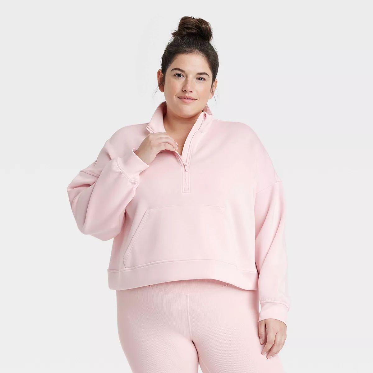 Women's Sandwash Half Zip Pullover - All In Motion™ Light Pink XXL | Target