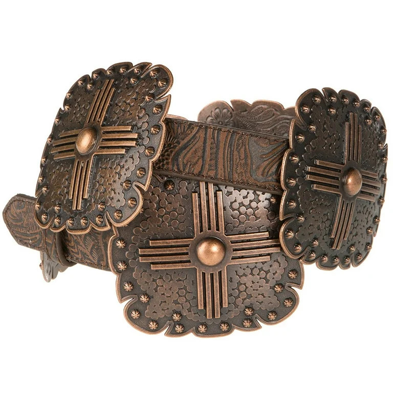 Angel Ranch Women's Scalloped Concho Leather Belt Brown | Walmart (US)