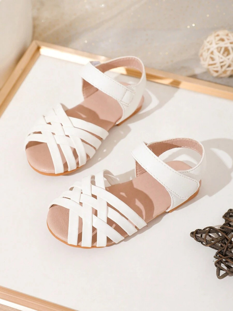 Infant Girls White Woven Shoes With Crisscross Strap, Soft Sole, And Comfortable For Spring And S... | SHEIN