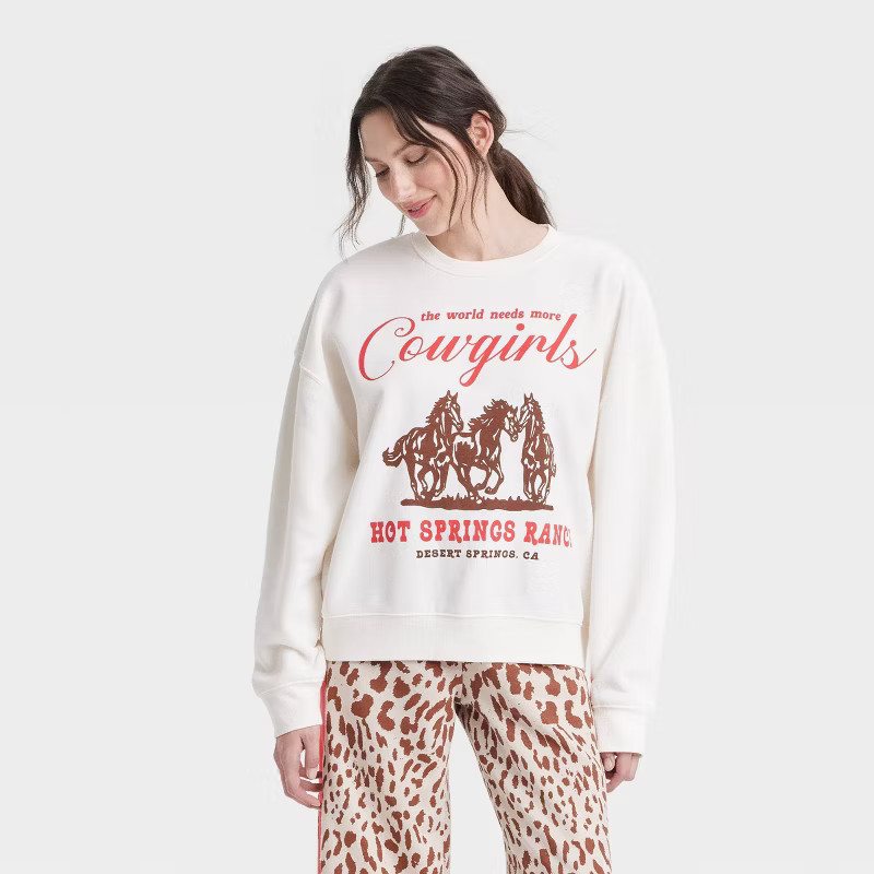 Women's The World Needs More Cowgirls Graphic Sweatshirt - White | Target