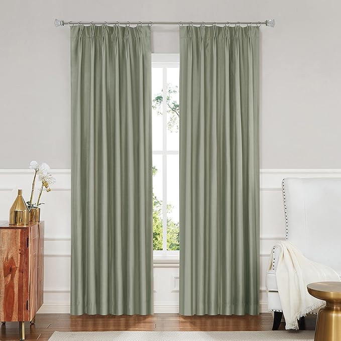 Central Park Sage Green Full Blackout Pinch Pleat Window Curtain for Bedroom Living Room Window T... | Amazon (US)