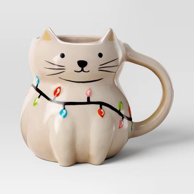 16oz Stoneware Figural Christmas Cat Mug - Wondershop™ | Target