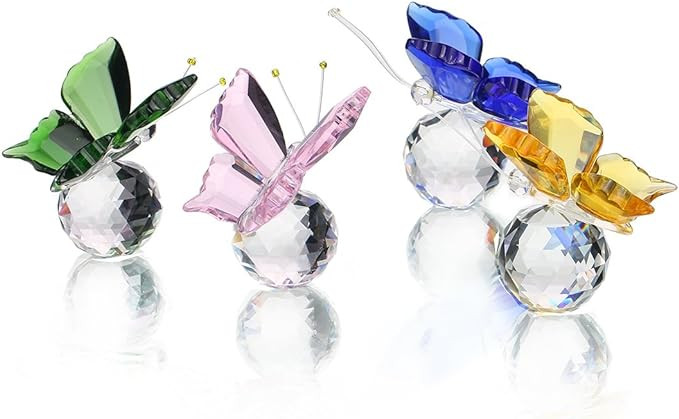 H&D HYALINE & DORA Crystal Flying Butterfly with Crystal Ball Base Figurine Collection Cut Glass ... | Amazon (US)