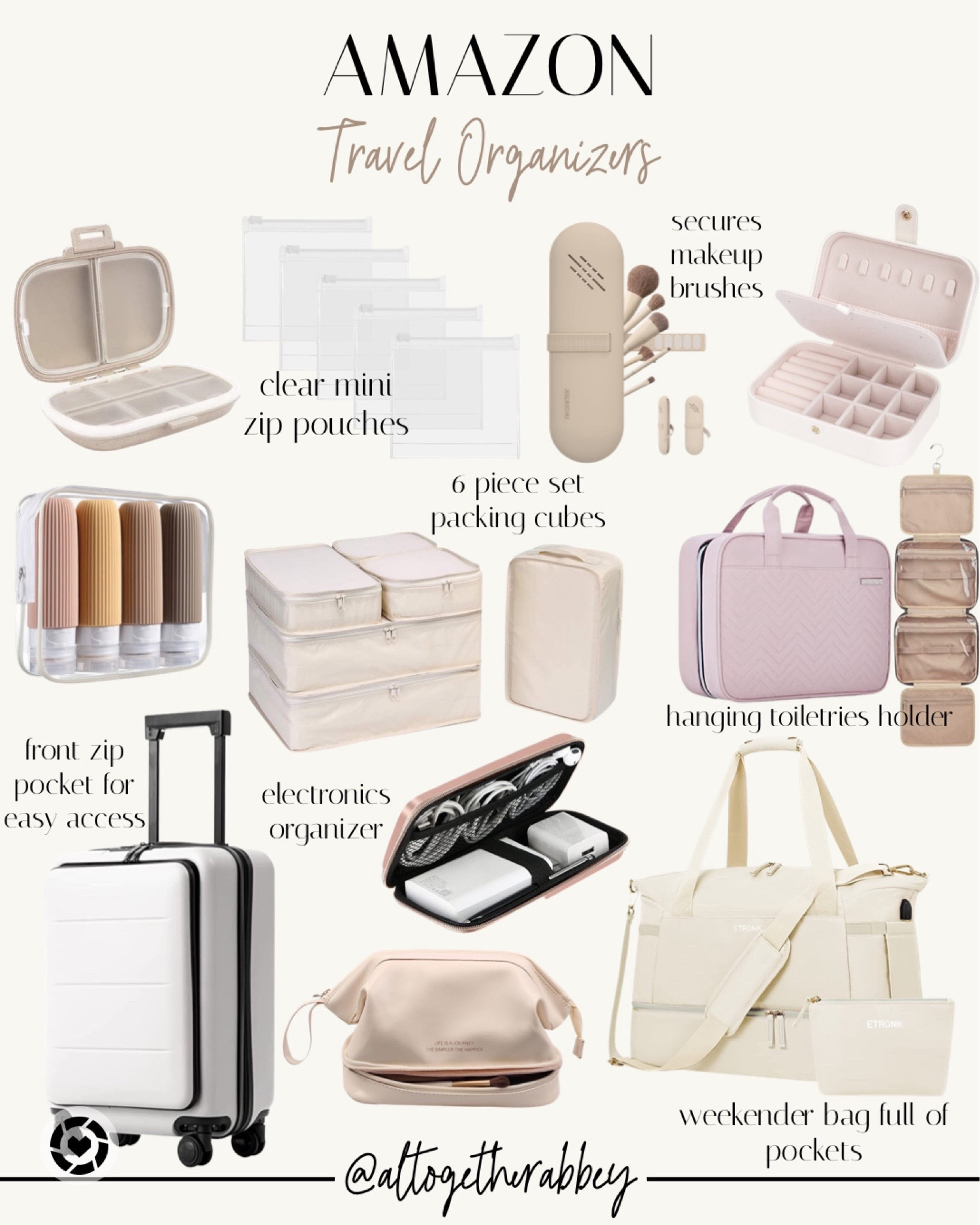 My top picks: travel organizers and packing essentials. These items are perfect for staying organized on the go and will help you maximize your space while packing! 

Travel essentials // travel organizers // packing cubes // toiletries bag // luggage // weekender bag // Amazon finds // Amazon travel must-haves #LTKxPrimeDay 

#LTKitbag #LTKtravel #LTKbeauty