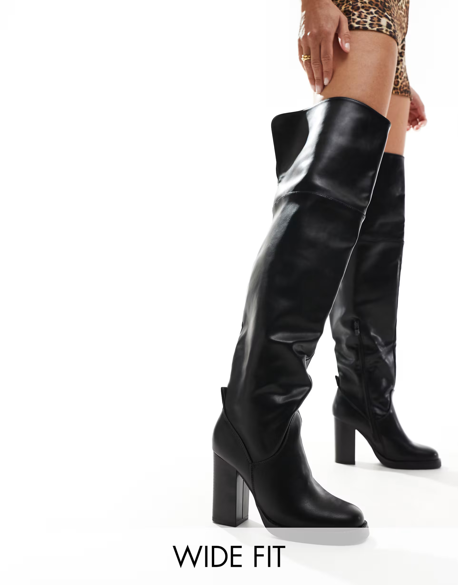 SEQWL Wide Fit over the knee heeled boots in black | ASOS (Global)