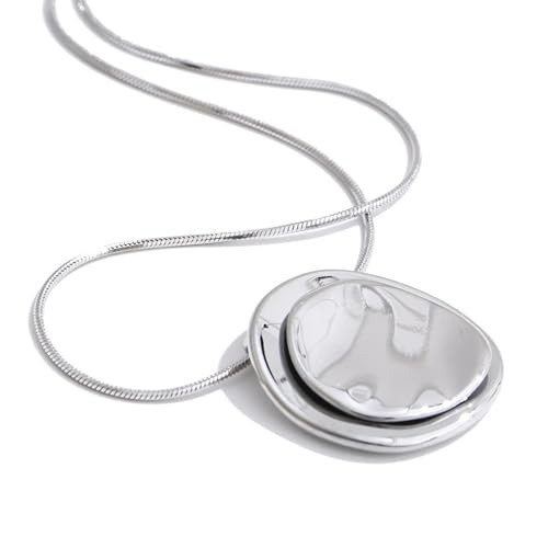 Mchic Sterling Silver Pendant Necklace for Women: Layered Silver Coin Disc Pendant with Dainty Silver Snake Chain Hypoallergenic Necklace for Women Jewelry Gift | Amazon (US)