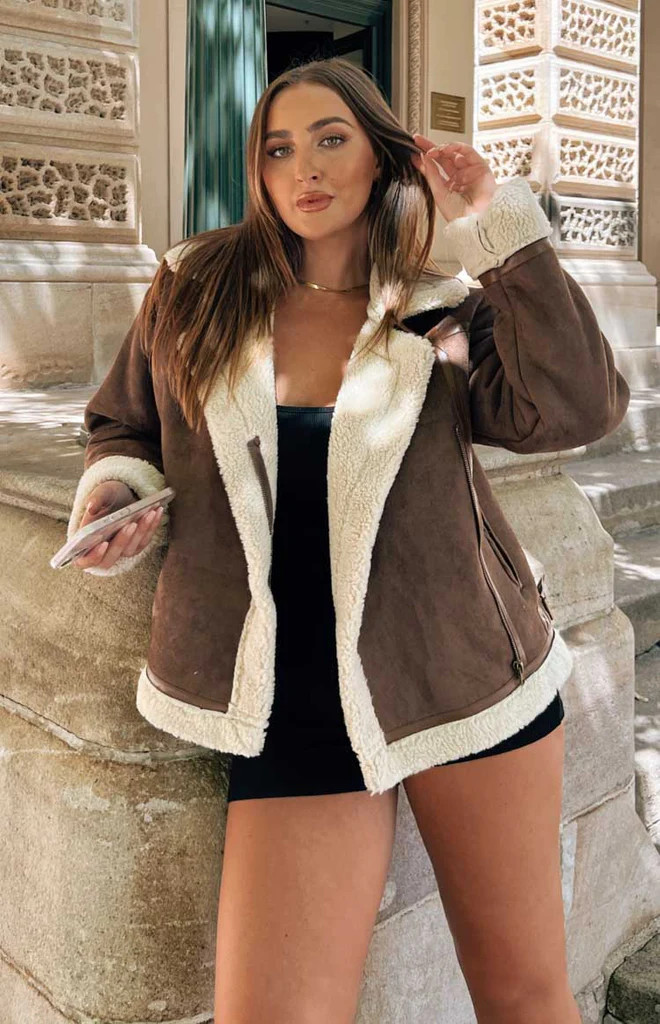 Aviator Brown Sherpa Jacket | Beginning Boutique (AU)