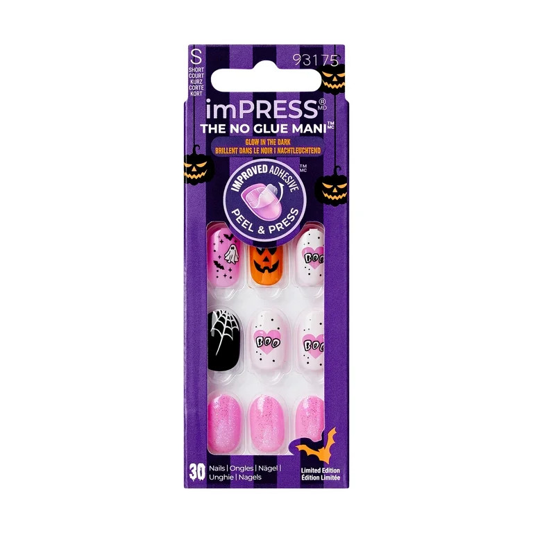 KISS imPRESS No Glue Needed Press On Nails, Design Glow in the Dark, Haunted Waltz, Pink, Short O... | Walmart (US)