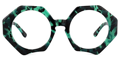 Zeelool Stylish Oversized Acetate Geometric Eyeglasses for Women with Non-prescription Clear Lens Hugh ZOP01887-05 Green-Tortoise | Amazon (US)