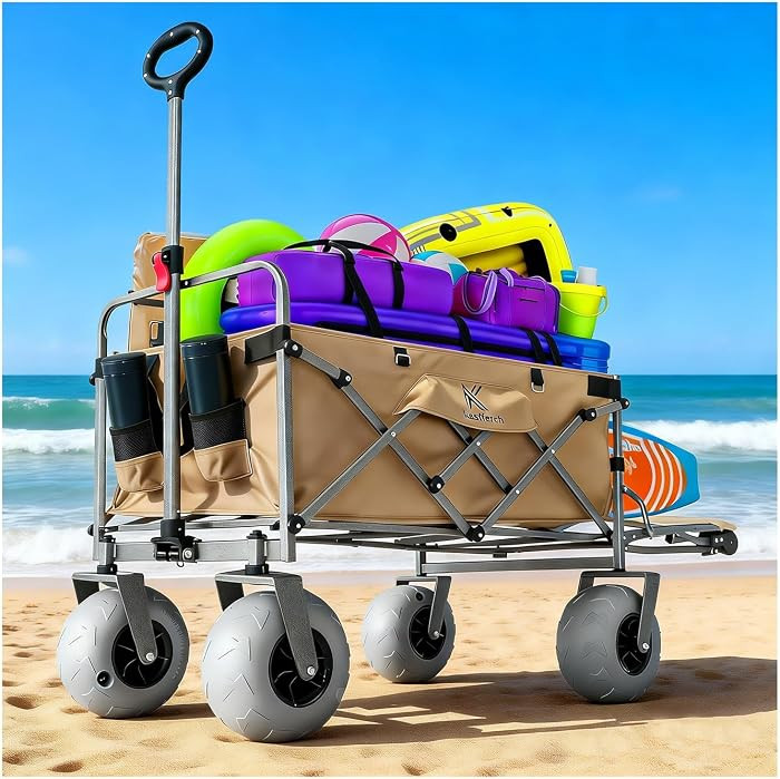 Beach Wagon with Big Wheels for Sand \u2013 10" Balloon Tires & 450lb Heavy Duty Foldable Cart | ... | Amazon (US)