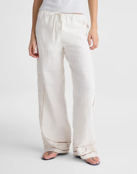 Eyelet Drawstring Pants in 100% Linen | Madewell