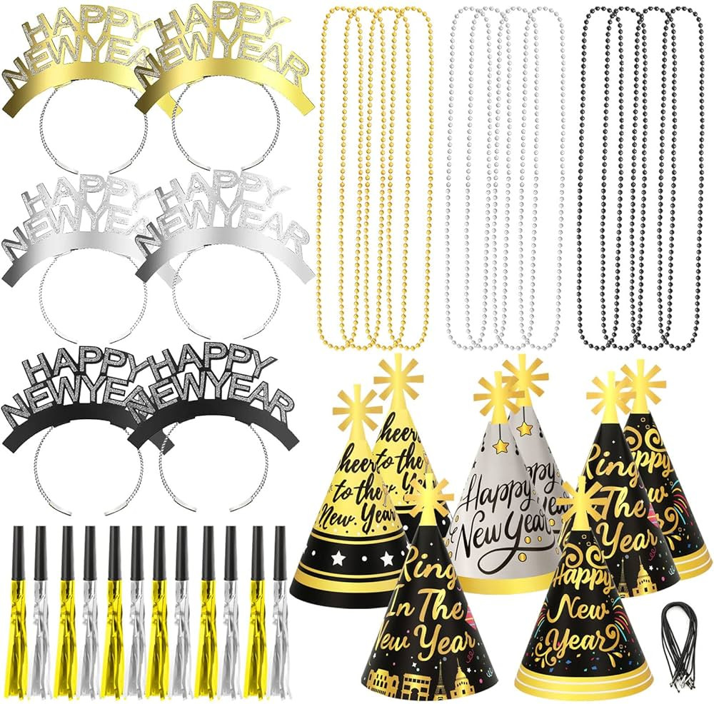 DPKOW 2026 Eve Party Supplies New Year Party Decorations Paper Cone Hats Necklaces Headband Tiara... | Amazon (CA)