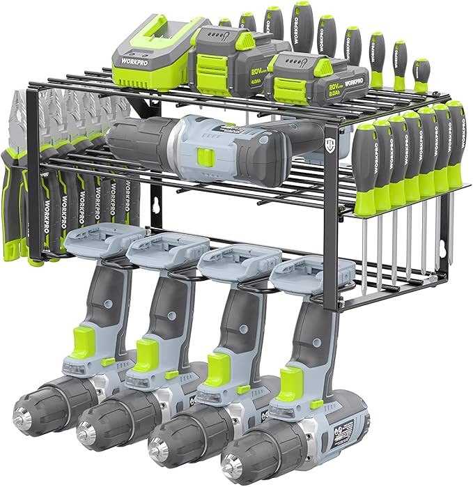 WORKPRO Power Tool Organizer, Wall Mounted Power Tool Holder, 3-Tiers Storage Rack for Cordless D... | Amazon (US)