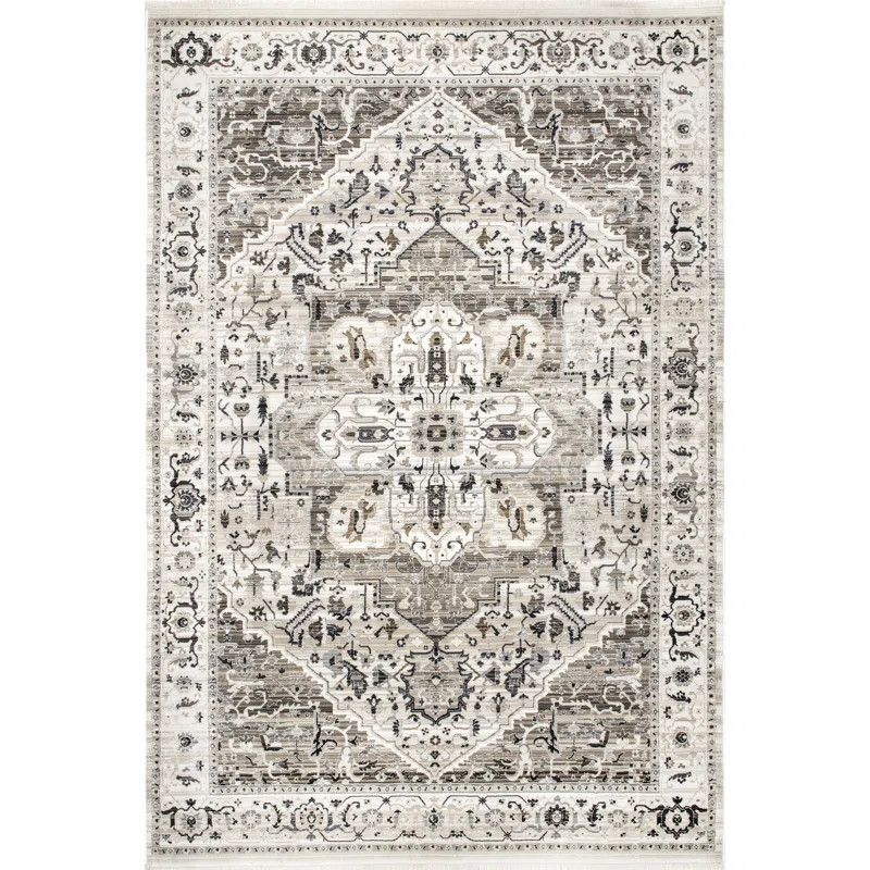 Uriegas Performance Medallion Fringed Beige/Gray/Brown Rug | Wayfair North America