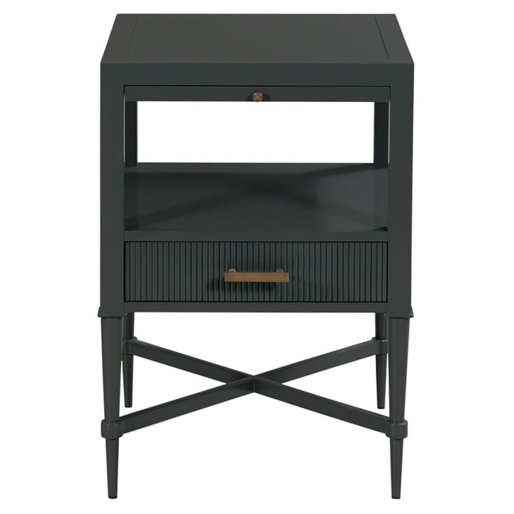 Woodbridge Thornapple French Country Coal Black Wood Nightstand | Kathy Kuo Home