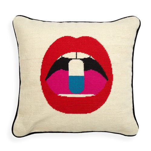 Lips Full Dose Needlepoint Throw Pillow | Jonathan Adler