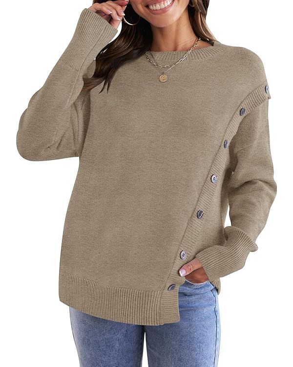 ZESICA Women's 2023 Fall Winter Sweater Oversized Long Sleeve Crew Neck Casual Knit Pullover Jumper  | Amazon (US)