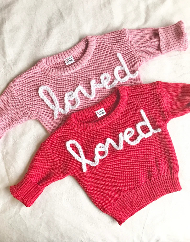Embroidered Loved Sweater/valentines Day Knit - Etsy | Etsy (US)