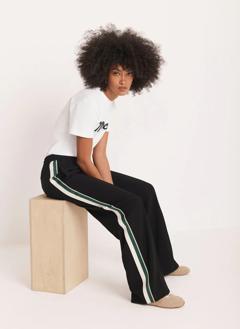 Black Wide Side Stripe Trousers | Mint Velvet