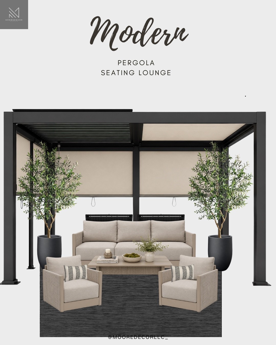 A modern pergola moment will always elevate an outdoor space.

This lounge setup was designed to feel relaxed, refined, and resort-inspired with layered neutrals, cozy seating, and sleek architectural lines. The black pergola paired with the soft textured furniture creates the perfect balance of modern and inviting.

This would be such a beautiful space for slow mornings, outdoor hosting, or winding down at sunset.

Everything linked on my LTK, from the pergola to the lounge seating, rug, and decor styling details.

#PergolaDesign #OutdoorLounge #ModernOutdoorLiving #BackyardGoals #PatioDecor #OutdoorInspo #ModernMinimalist #OutdoorFurniture #LTKHome #MooreDecor