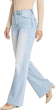 BlueMoment High Waisted Wide Leg Jeans for Women Stretchy Tummy Control Loose Denim Pants Plus Si... | Amazon (US)