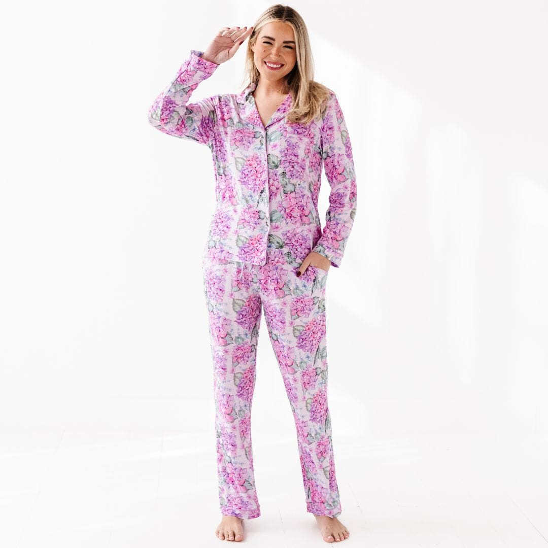 You Had Me At Hydrangea Women's Collar Shirt & Pants Set | Bums & Roses