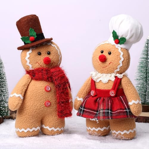 Christmas Decorations Indoor 12.6 inch Gingerbread Plush Ornaments Gingerbread Man Stuffed Animal Christmas Decor Gift for Kids Girls (Set of 2) | Amazon (US)