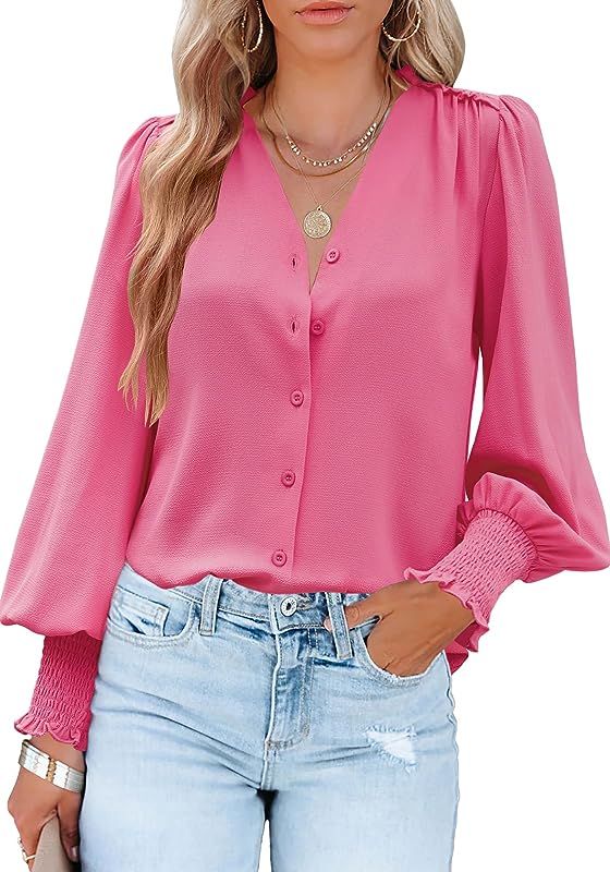 Aifer Womens Blouse Lantern Long Sleeve Dressy Casual Tops Sexy V Neck Button Down Shirts Blouses... | Amazon (US)