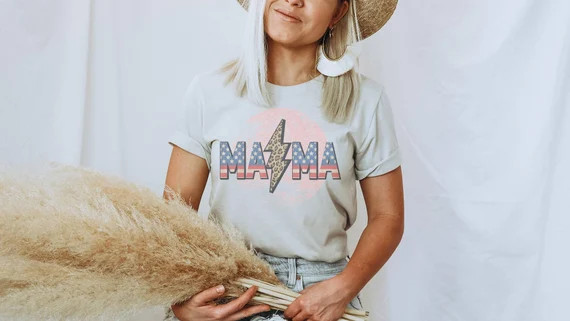 Mama Lightening Bolt Tee  Patriotic T Shirt  4th of July Tee | Etsy | Etsy (US)
