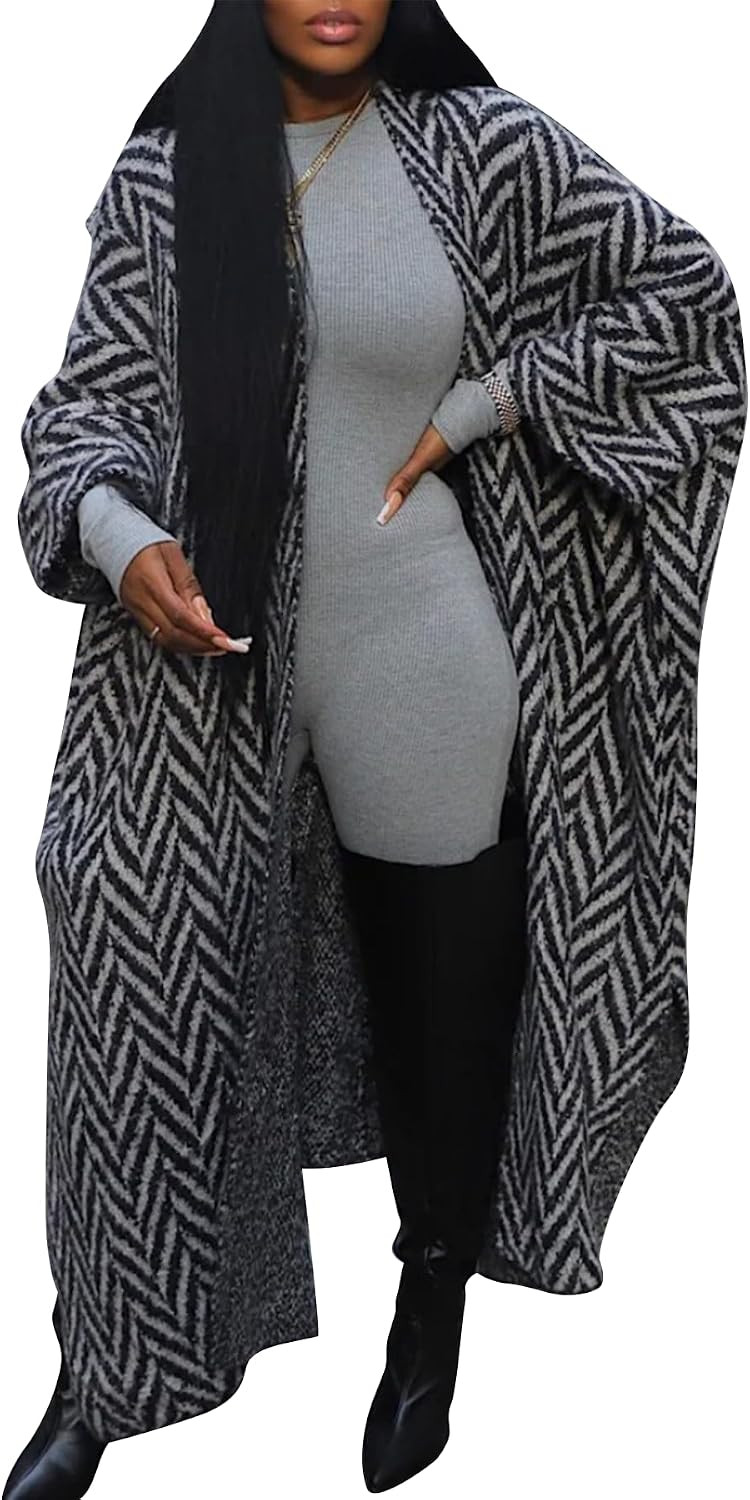 Seltaon Women Long Cardigan Sweaters Oversized Chunky Knit Winter Striped Open Front Sweater Cardigans Outerwear Trendy | Amazon (US)